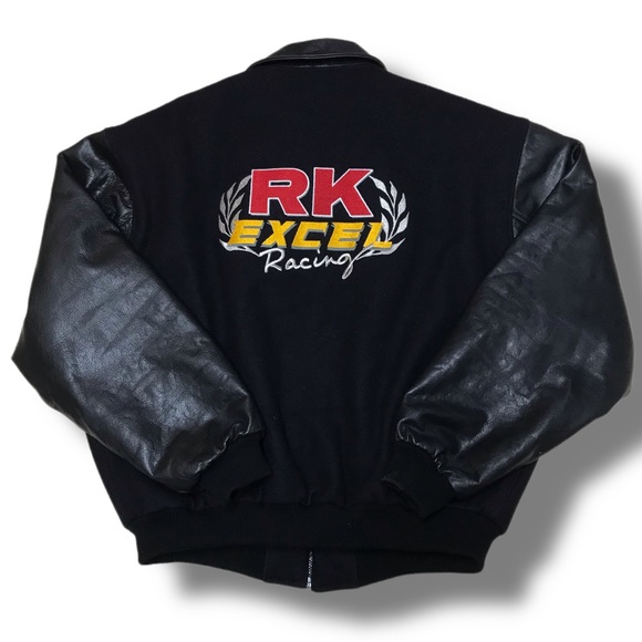Vintage RK Excel Racing Motorcycle Drag Racing Mens 2XL Wool / Leather Jacket - Picture 2 of 10